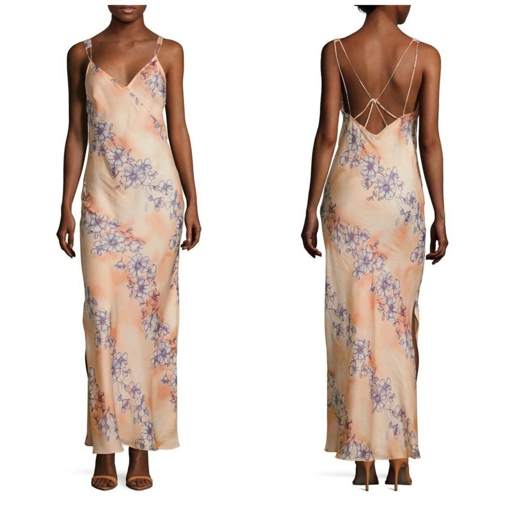 Intimately Free People Cassie Girl Satin Floral Slip Dress Orange Combo - Medium - Picture 7 of 16